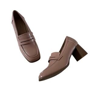 Patent Pink Block Heel Loafers in Sz 10 Old Money Quiet Luxury Preppy Office